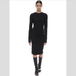 RICK OWENS Long Sleeve Bodycon Midi Cut Out Back Black Stretch Dress Size 6